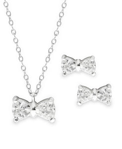 Children's Sterling Silver Cubic Zirconia Bowtie Pendant Necklace & Stud Earrings Set - Rhona Sutton Jewellery