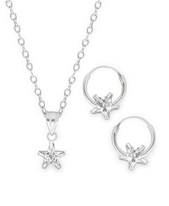 Children's Sterling Silver Cubic Zirconia Star Pendant Necklace & Hoop Earrings Set - Rhona Sutton Jewellery