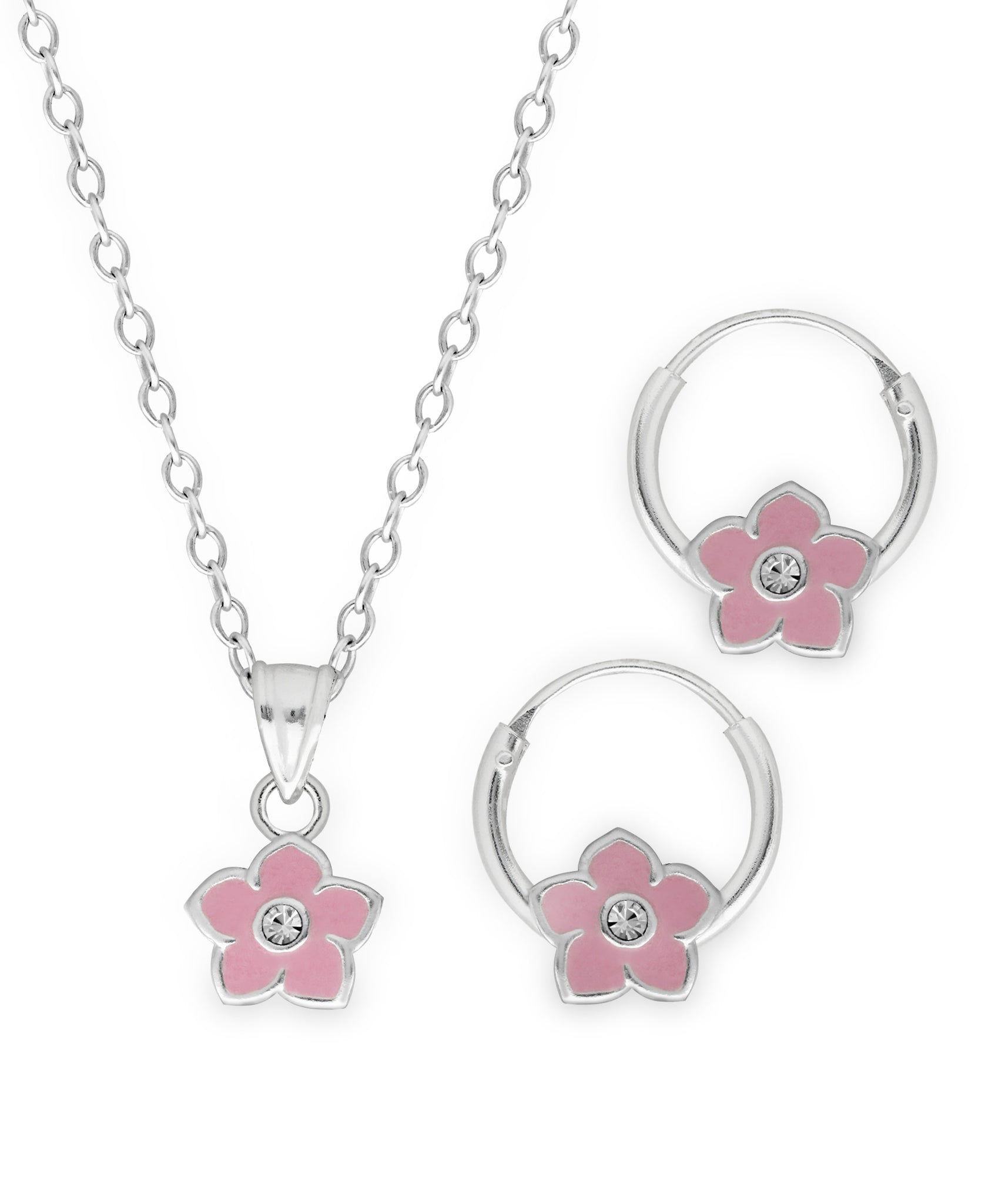 Children's Sterling Silver Flower Pendant Necklace & Hoop Earrings Set - Rhona Sutton Jewellery