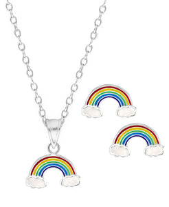 Children's Sterling Silver Rainbow Pendant Necklace & Stud Earrings Set - Rhona Sutton Jewellery