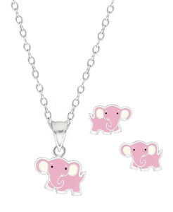 Children's Sterling Silver Elephant Pendant Necklace & Stud Earrings Set - Rhona Sutton Jewellery