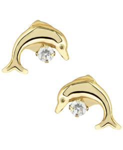 Children's 10K Gold Cubic Zirconia Dolphin Stud Earrings - Rhona Sutton Jewellery