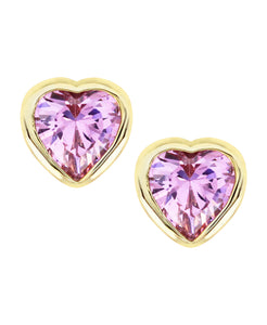 Children's 10K Gold Pink Cubic Zirconia Heart Stud Earrings - Rhona Sutton Jewellery