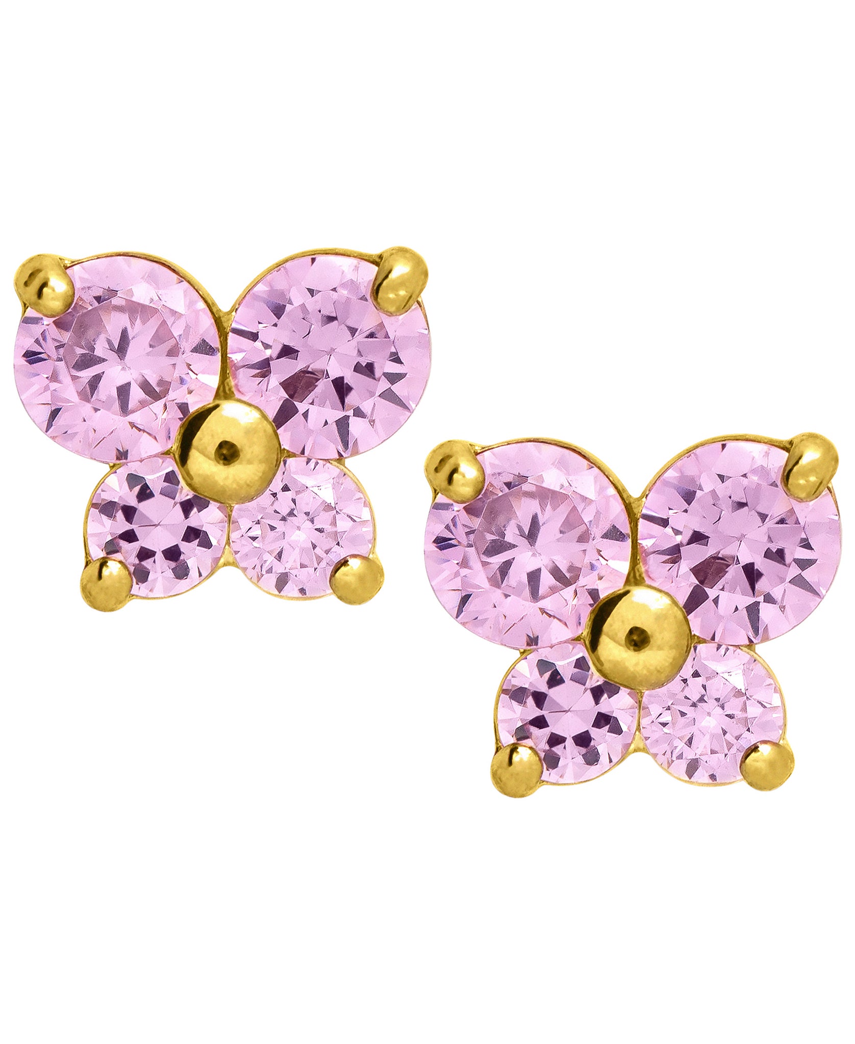 Children's 10K Gold Pink Cubic Zirconia Butterfly Stud Earrings - Rhona Sutton Jewellery