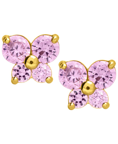 Children's 10K Gold Pink Cubic Zirconia Butterfly Stud Earrings - Rhona Sutton Jewellery