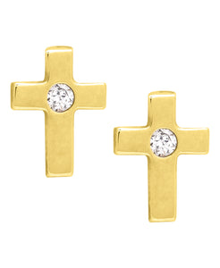 Children's 10K Gold & Cubic Zirconia Cross Stud Earrings - Rhona Sutton Jewellery