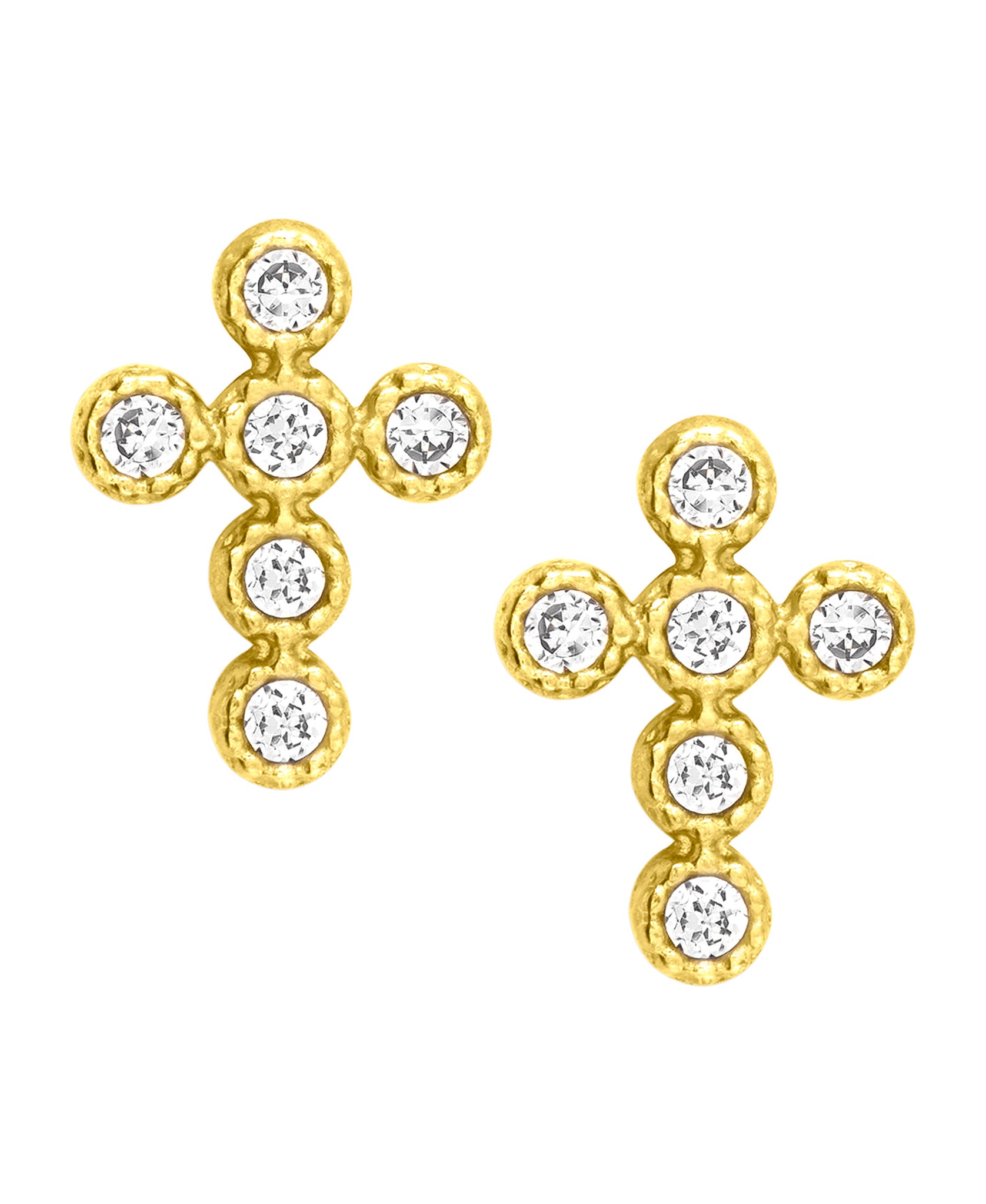 Children's 10K Gold Cubic Zirconia Cross Stud Earrings - Rhona Sutton Jewellery