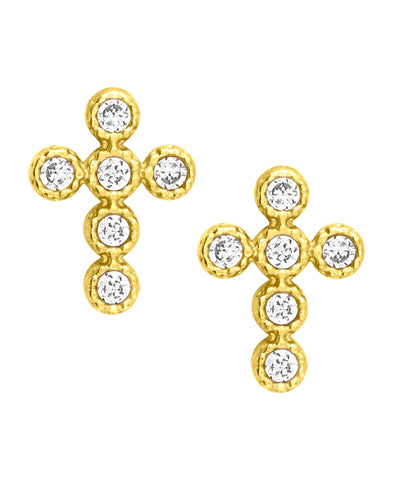 Children's 10K Gold Cubic Zirconia Cross Stud Earrings - Rhona Sutton Jewellery