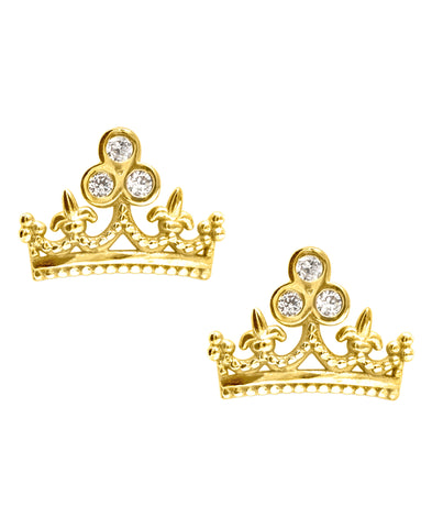 Children's 10K Gold & Cubic Zirconia Crown Stud Earrings - Rhona Sutton Jewellery