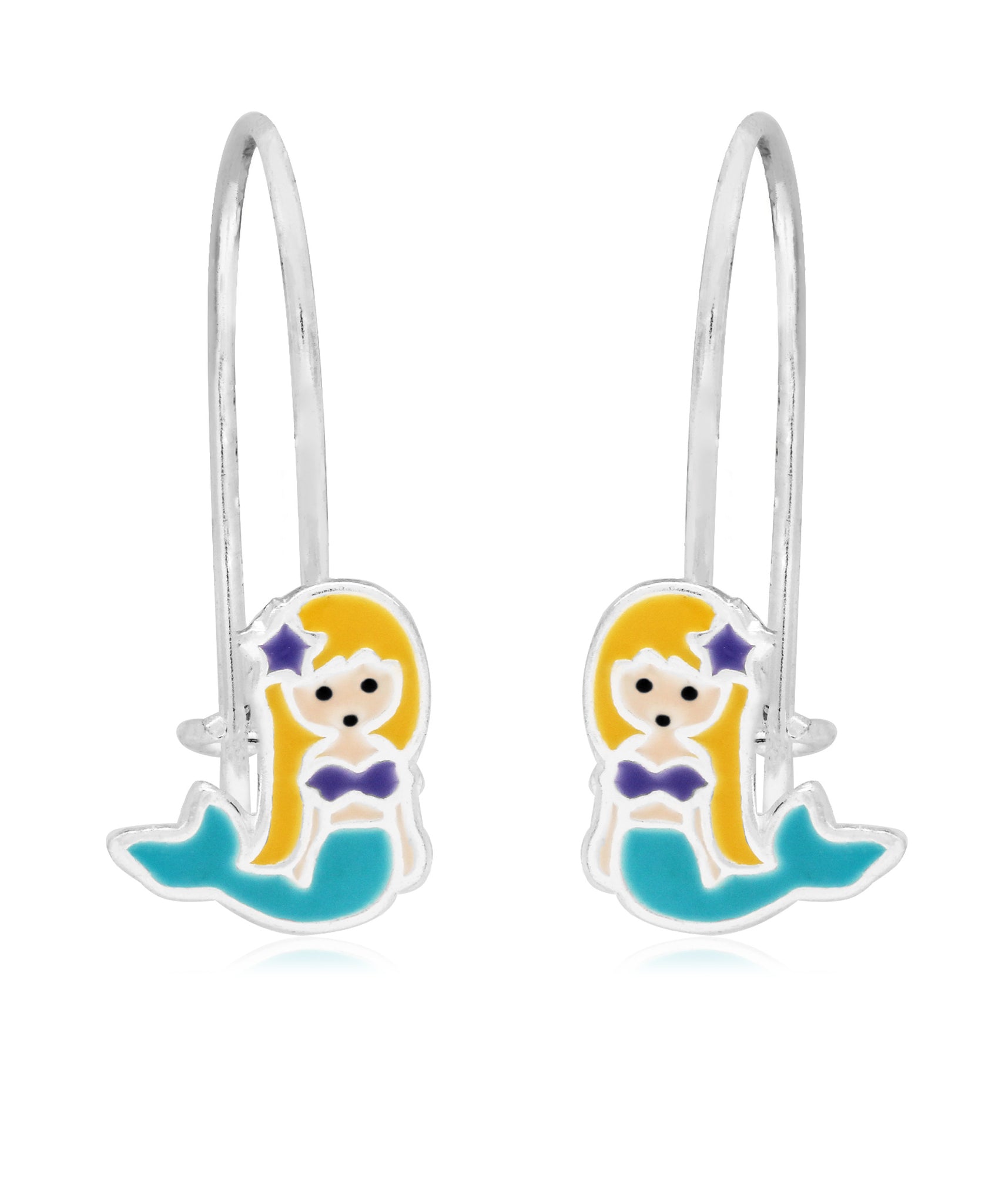 Children's Sterling Silver Enamel Mermaid Drop Earrings - Rhona Sutton Jewellery