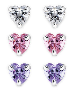 Children's Sterling Silver Colored Cubic Zirconia Heart Stud Earrings - Set of 3 - Rhona Sutton Jewellery