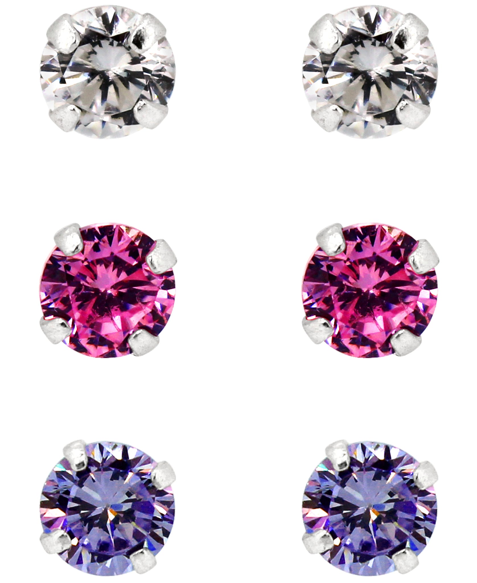 Children's Sterling Silver Colored Cubic Zirconia Stud Earrings - Set of 3 - Rhona Sutton Jewellery