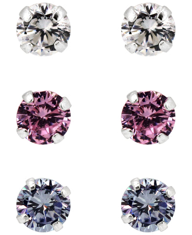Children's Sterling Silver Colored Cubic Zirconia Stud Earrings - Set of 3 - Rhona Sutton Jewellery