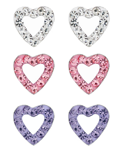 Children's Sterling Silver Crystal Hearts Stud Earrings - Set of 3 - Rhona Sutton Jewellery