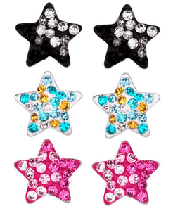 Children's Sterling Silver Crystal Stars Stud Earrings - Set of 3 - Rhona Sutton Jewellery