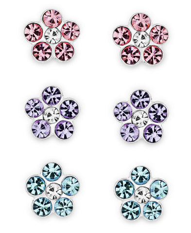 Children's Sterling Silver Crystal Flower Stud Earrings - Set of 3 - Rhona Sutton Jewellery