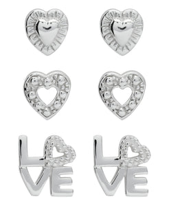 Children's Sterling Silver Hearts & Love Stud Earrings - Set of 3 - Rhona Sutton Jewellery
