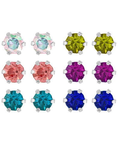 Children's Sterling Silver Colored Cubic Zirconia Stud Earrings - Set of 6 - Rhona Sutton Jewellery