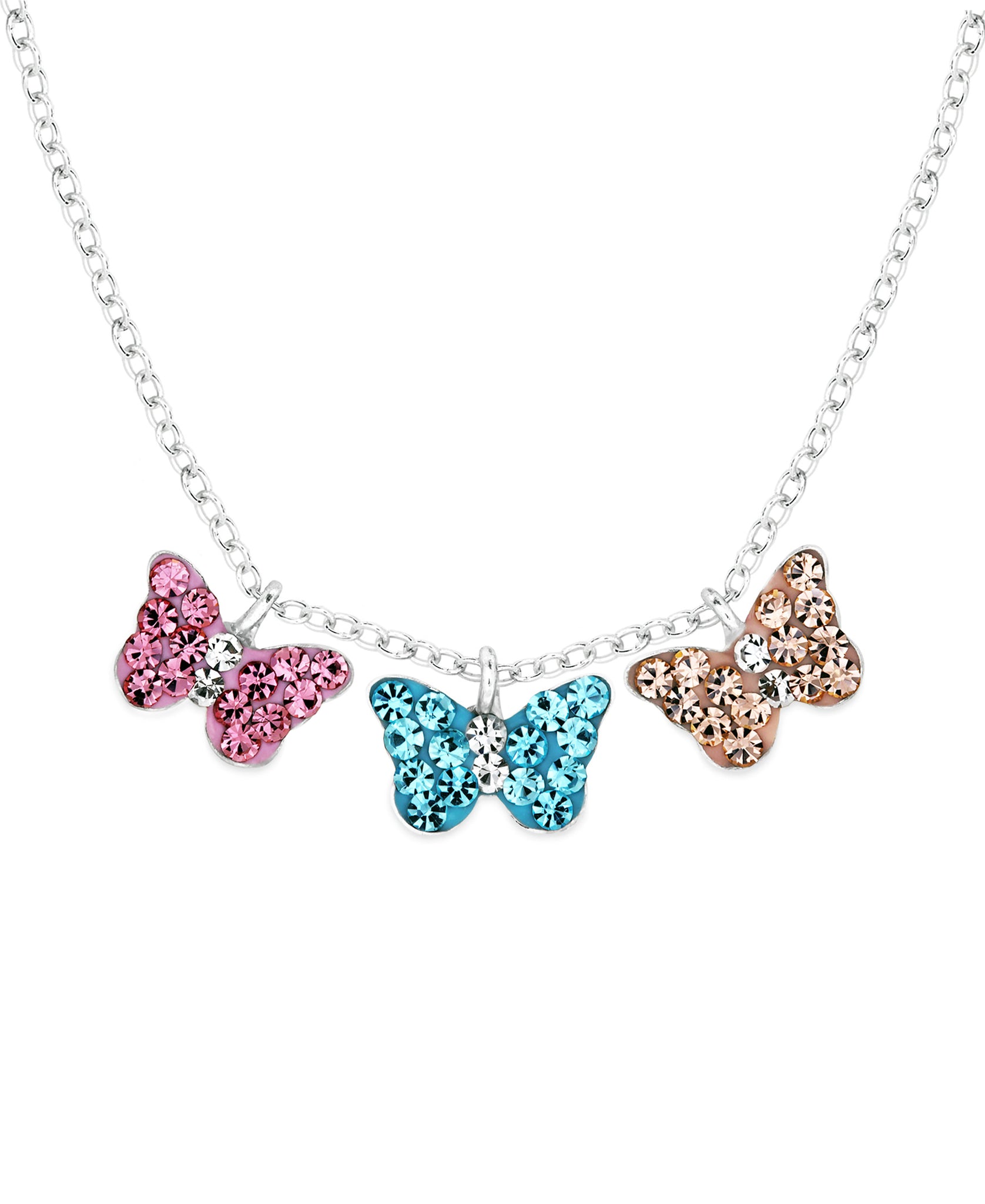 Children's Sterling Silver Crystal Triple Butterfly Pendant Necklace - Rhona Sutton Jewellery