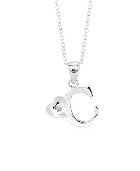 Children's Sterling Silver Initial & Heart Pendant Necklace - Rhona Sutton Jewellery