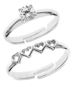 Children's Sterling Silver Hearts & Round Cut Cubic Zirconia Adjustable Rings - Set of 2 - Rhona Sutton Jewellery