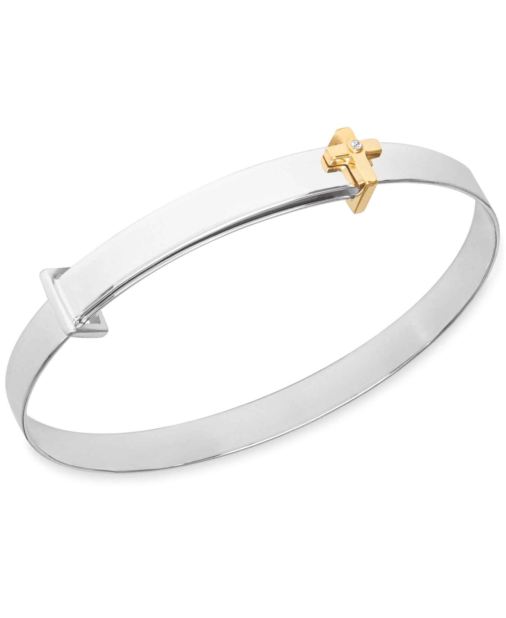 Children's Diamond Accent Cross Expander Bangle Bracelet in Sterling Silver & 14K Gold over Silver - Rhona Sutton Jewellery