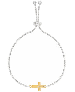 Children's Diamond Accent Cross Adjustable Friendship Bracelet in Sterling Silver & 14K Gold over Silver - Rhona Sutton Jewellery