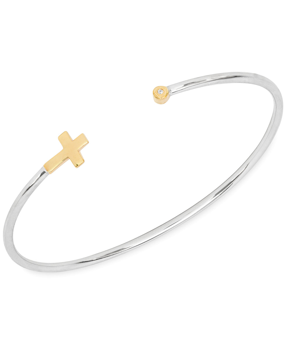 Children's Diamond Accent Cross Open Bangle Bracelet in Sterling Silve ...