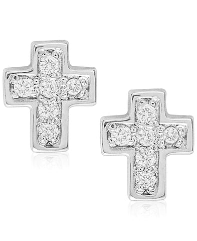 Children's Diamond Accent Cross Stud Earrings in Sterling Silver - Rhona Sutton Jewellery