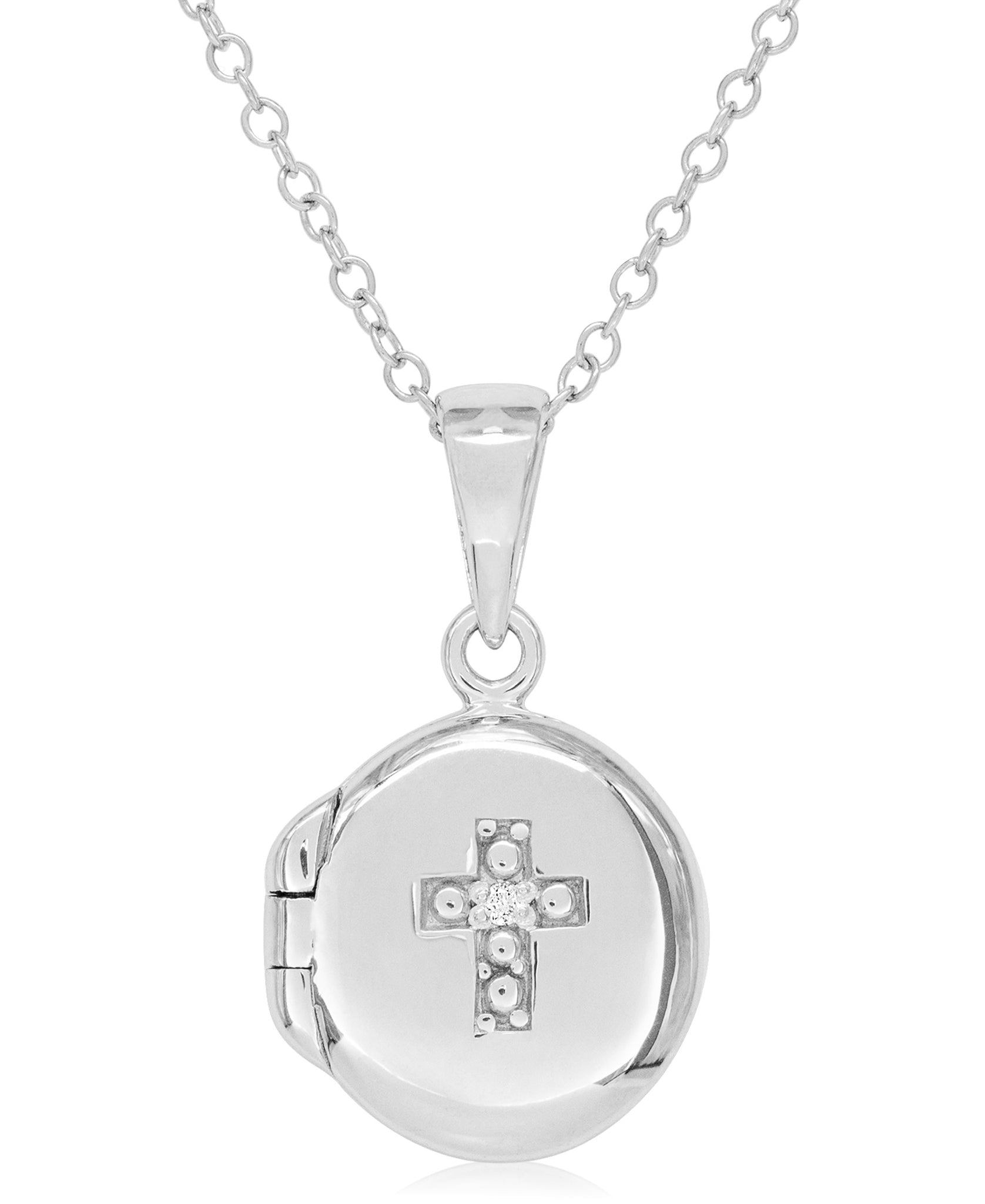 Children's Diamond Accent Cross Locket in Sterling Silver - Rhona Sutton Jewellery