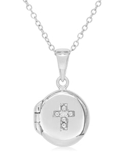 Children's Diamond Accent Cross Locket in Sterling Silver - Rhona Sutton Jewellery
