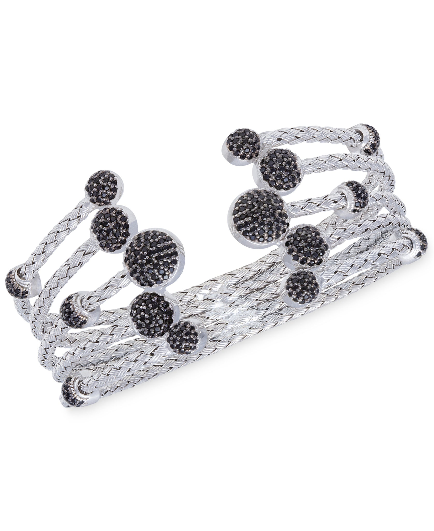 Rhona Sutton 5 Row Crystal Dome Sterling Silver Cuff Bangle - Rhona Sutton Jewellery