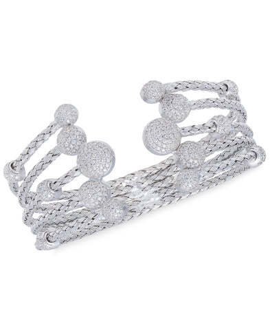 Rhona Sutton 5 Row Crystal Dome Sterling Silver Cuff Bangle - Rhona Sutton Jewellery