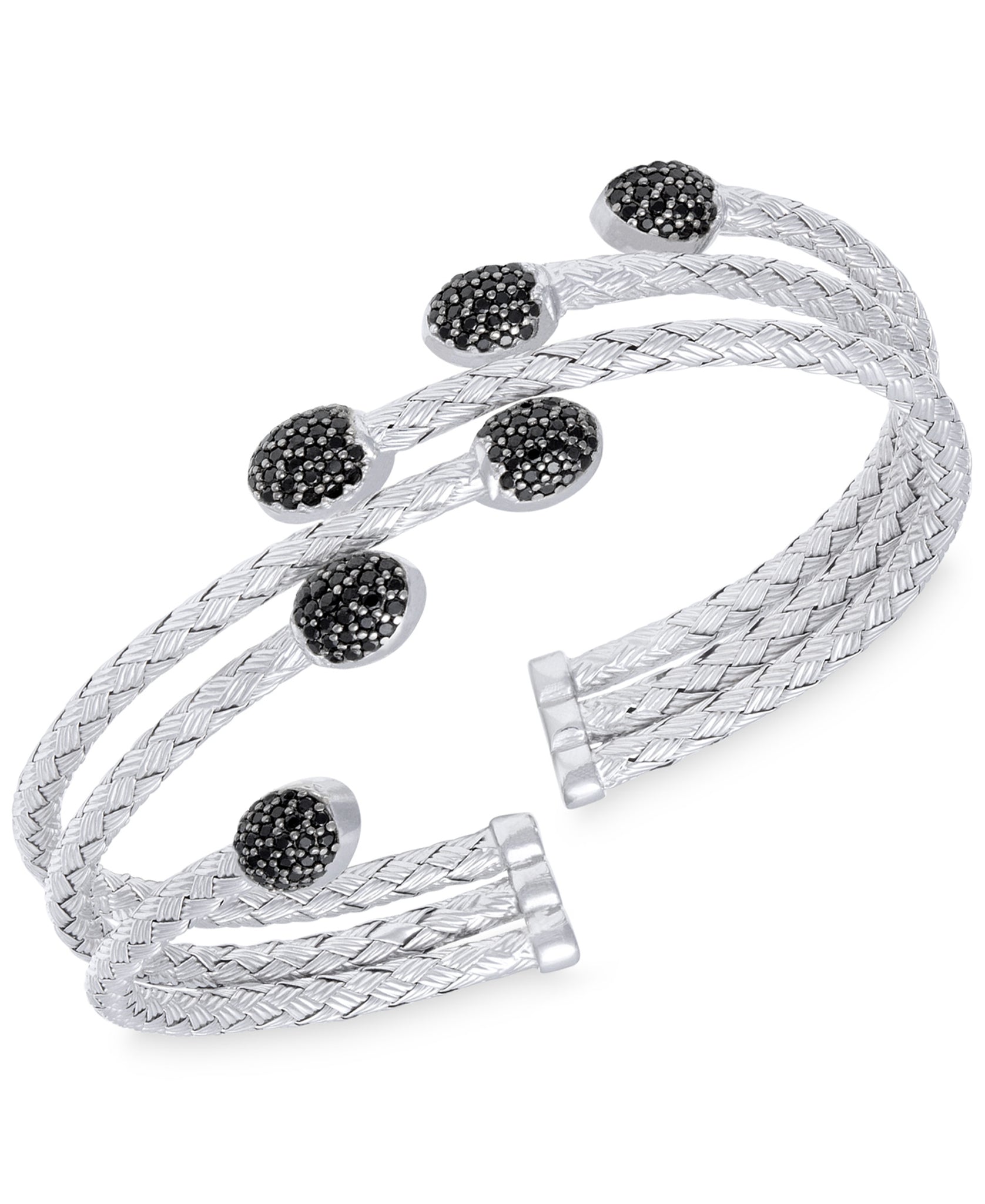 Rhona Sutton Stepped Rows Crystal Dome Sterling Silver Cuff Bangle - Rhona Sutton Jewellery