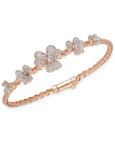 Rhona Sutton Crystal Flowers Plated Sterling Silver Bangle Bracelet - Rhona Sutton Jewellery