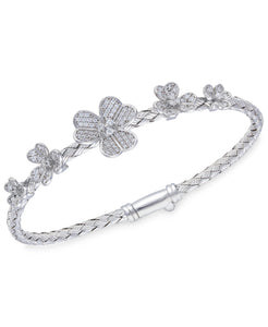 Rhona Sutton Crystal Flowers Plated Sterling Silver Bangle Bracelet - Rhona Sutton Jewellery