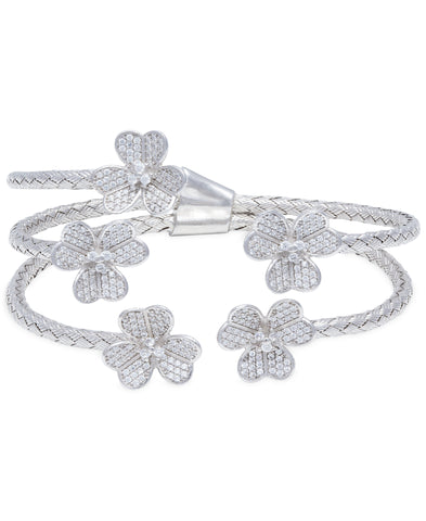 Rhona Sutton Crystal Flowers Plated Sterling Silver Cuff Bangle - Rhona Sutton Jewellery