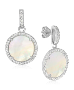 Rhona Sutton Sterling Silver Mother of Pearl and Crystal Disc Drop Earrings - Rhona Sutton Jewellery