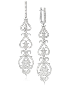 Rhona Sutton Tapered Crystal Damask Sterling Silver Drop Earrings - Rhona Sutton Jewellery