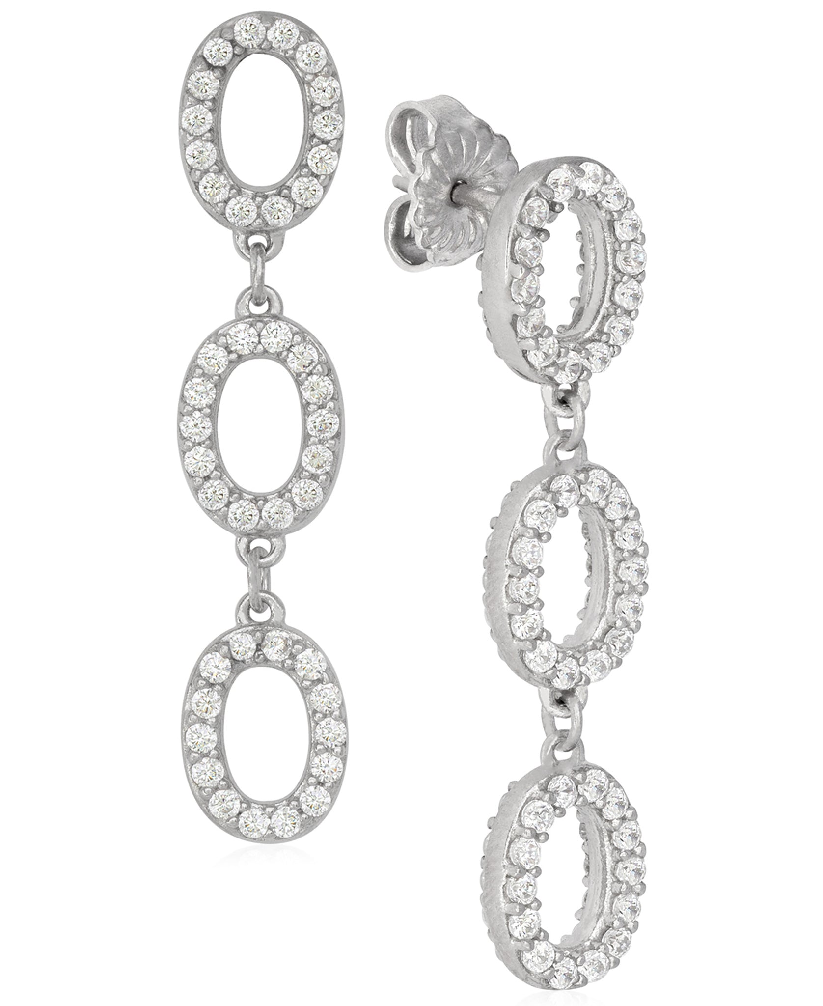 Rhona Sutton Plated Sterling Silver Crystal Oval Station Drop Earrings - Rhona Sutton Jewellery