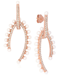 Rhona Sutton Rose Gold Sterling Silver Crystal and Pearl Drop Earrings - Rhona Sutton Jewellery