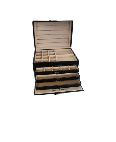 Black Large 3-Drawer Jewelry Case - Rhona Sutton Jewellery