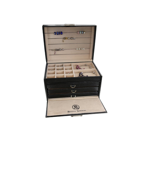 Black Large 3-Drawer Jewelry Case - Rhona Sutton Jewellery