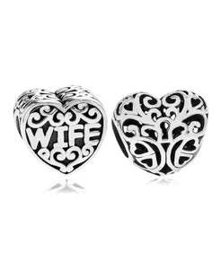 2-Pc. Wife & Keyhole Heart Bead Charms in Sterling Silver - Rhona Sutton Jewellery