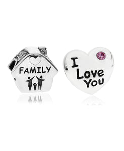 2-Pc. Family Home & Heart Bead Charms in Sterling Silver - Rhona Sutton Jewellery