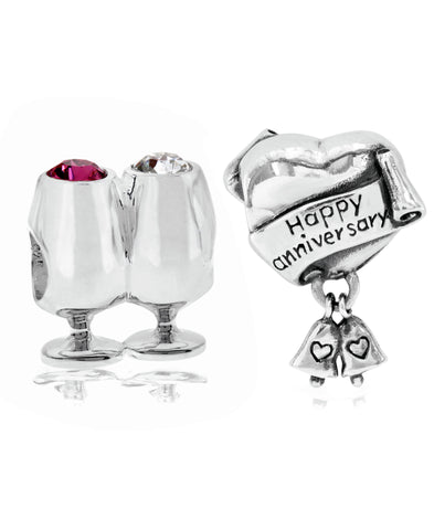 2-Pc. Set Cheers/Anniversary Celebration Bead Charms in Sterling Silver - Rhona Sutton Jewellery