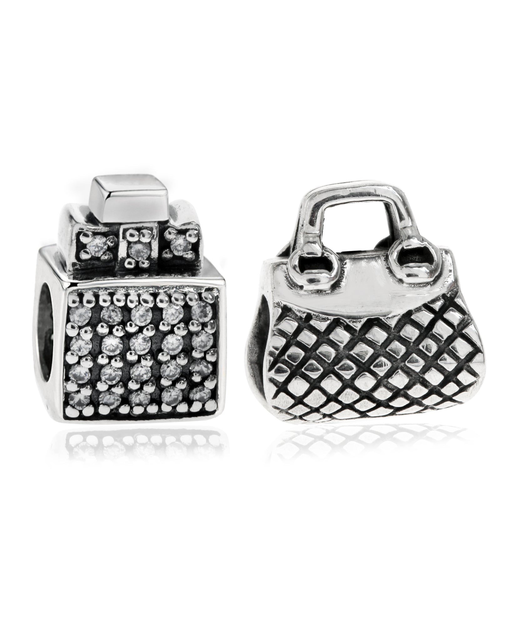 2-Pc. Set Perfume Bottle & Purse Bead Charms in Sterling Silver - Rhona Sutton Jewellery