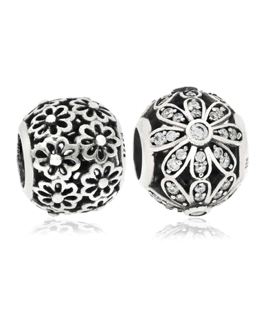 2-Pc. Cubic Zirconia Daisy Bead Charms in Sterling Silver - Rhona Sutton Jewellery