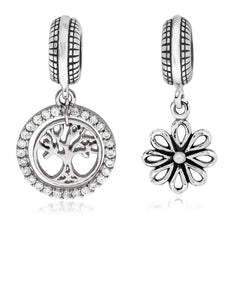 2-Pc. Set Tree of Life & Daisy Blossom Bead Charms in Sterling Silver - Rhona Sutton Jewellery