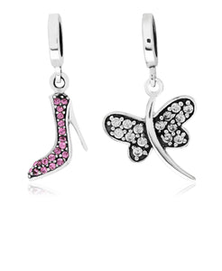 2-Pc. Set Cubic Zirconia High Heel & Dragon Fly Drop Charms in Sterling Silver - Rhona Sutton Jewellery